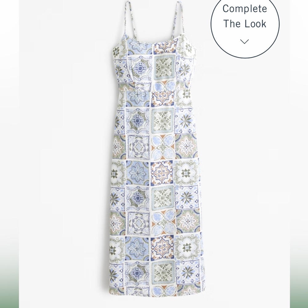 Scoopneck Slip Midi Dress - Light Blue Pattern